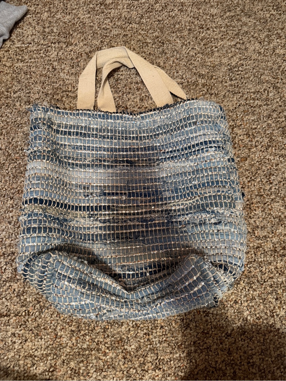 Canvas-Trim Blue Woven Tote Bag